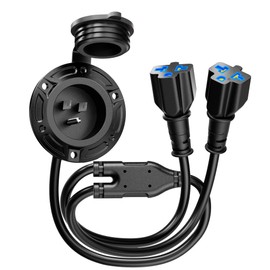 Heavy-Duty 20A 125V AC Port Plug, 12AWG RV Shore Power Inlet Plug with Dual 5-in-1 T-Blade Adapter, 17" Cord AC Power Inlet Socket Plug for RV Trailer Boat Outdoor Electrical Receptacle