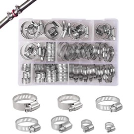 YEYIT 60 Pcs Hose Clips, Jubilee Hose Clamp 7 Sizes Adjustable 6-38mm Range Hose Clamps,Stainless Steel Pipe Clips Assortment with Storage Case, for Water Pipe,Automobile Tubing