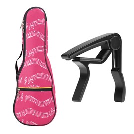 KingPoint Ukulele Bag with Musical Notes 21 Inch Gig Bag for Ukulele Backpack with Adjustable Straps and Capo for Ukulele, rose, Modern