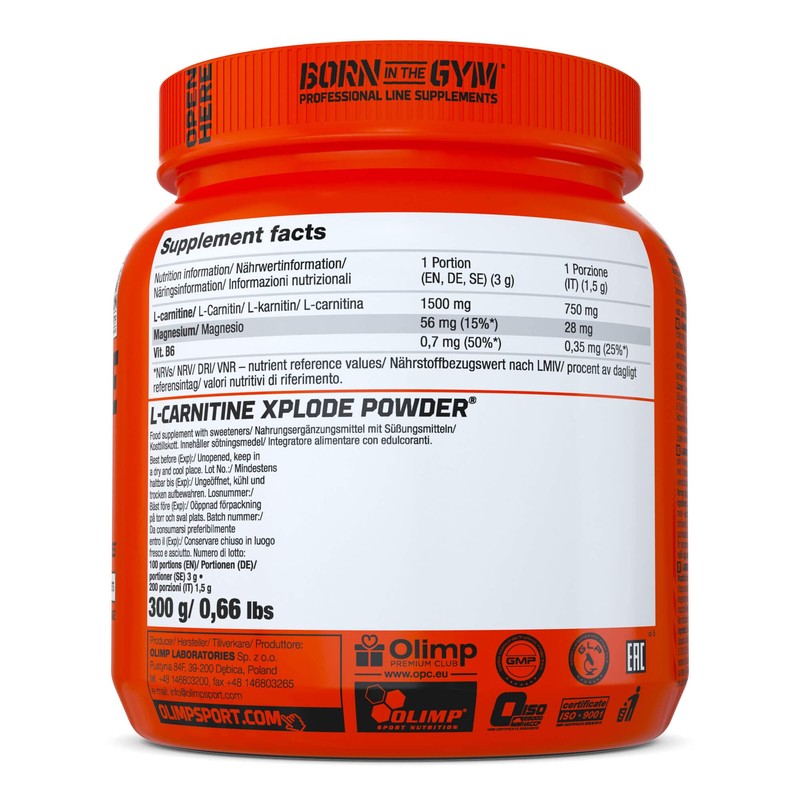 Olimp Labs L-Carnitine Xplode Powder, Orange Flavour, 300 g