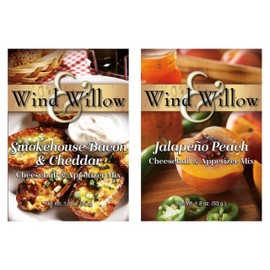 Wind & Willow Savory Cheeseball & Appetizer Mix Bundle (2 Pack): (1) Jalapeño Peach and (1) Smokehouse Bacon and Cheddar (2 Packs Total)