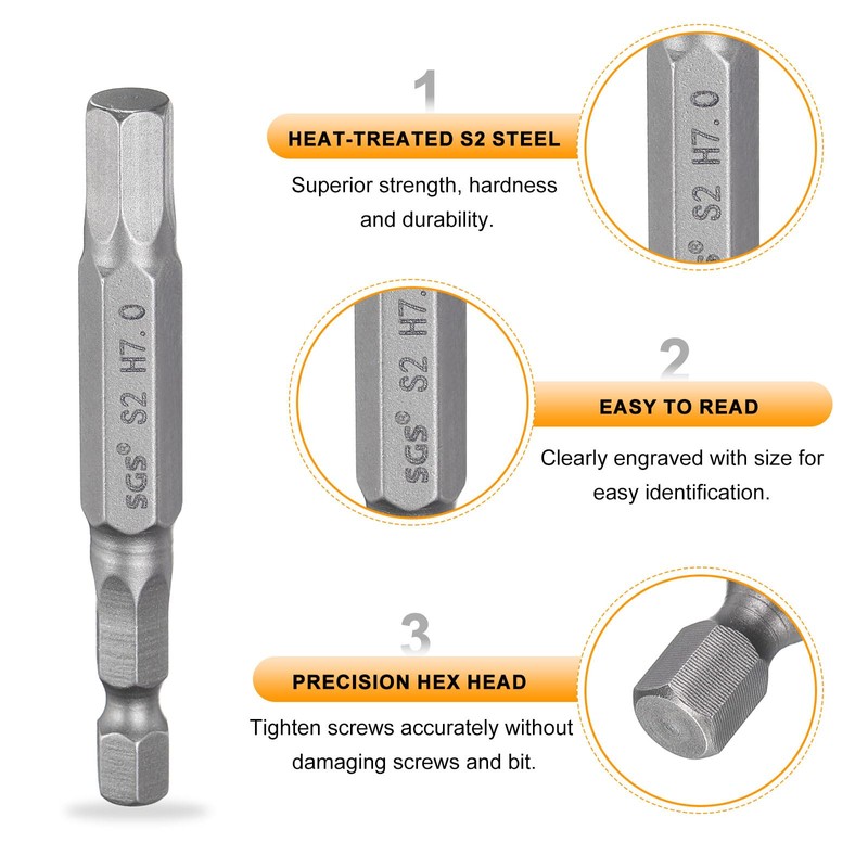 HARFINGTON 5pcs H7.0 Hex Head Drill Bit Wrench 7mm Metric