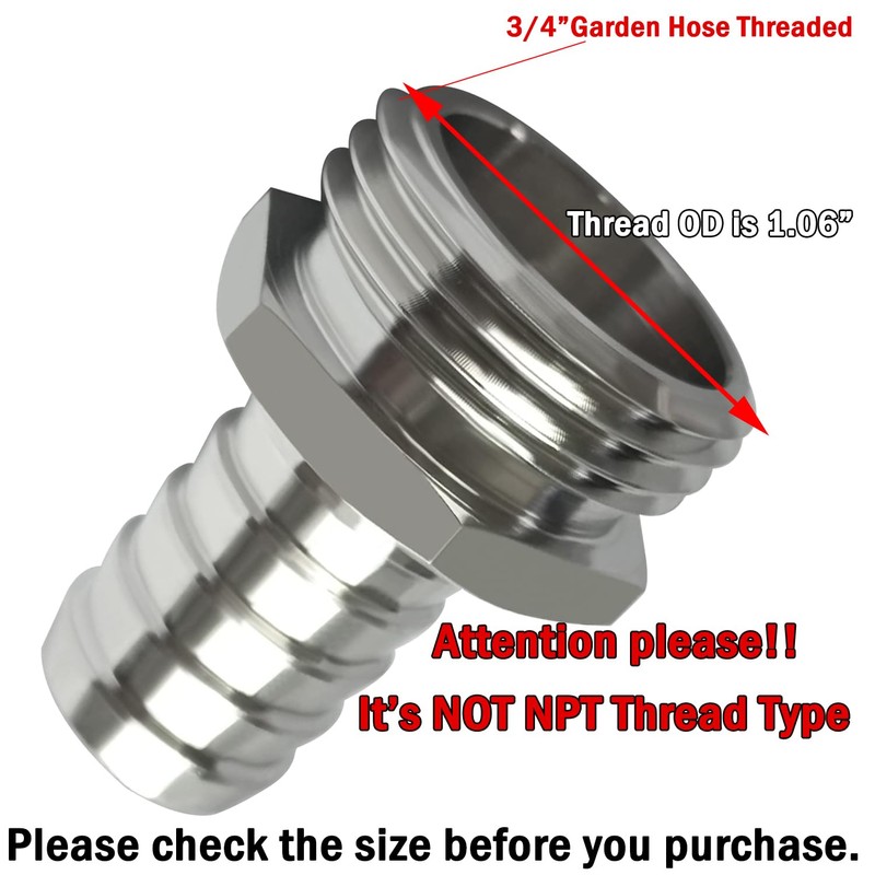 Beduan Stainless Steel Garden Hose Fitting 3/4" Barb x 3/4"