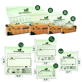 GreeneWrap Compostable Gallon Size Zip Bags 25 Count Extra Thick 2 mil Resealable, Leak-Proof, Freezer Safe Disposable Food Storage Bags, BPI and OK Compost Home Certified, ASTM D6400