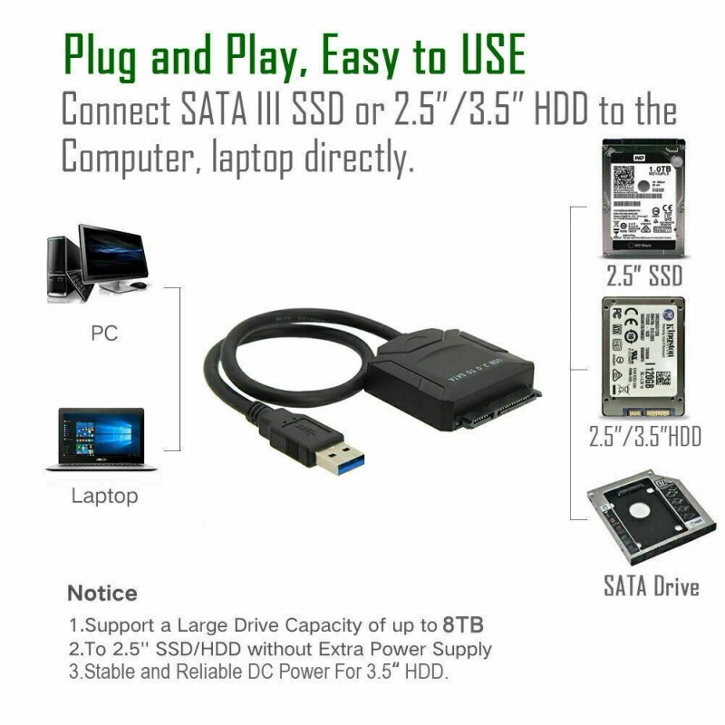 WhizzoHead USB 3.0 to SATA III Adapter for 2.5" 3.5"