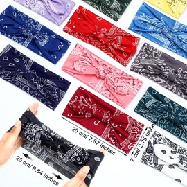 WILLBOND 13 Pieces Bandana Headband for Women Paisley Hair Bandanas Boho Bow Headbands Elastic Knot Rabbit Ear Head Wrap Cute Hair Accessories for Women Girls 7.87x2.76 inch (Chic Color)
