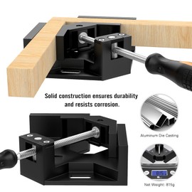 Right Angle Clamp, Housolution [4 PACK] Single Handle 90° Aluminum Alloy Corner Clamp, Right Angle Clip Clamp Tool Woodworking Photo Frame Vise Holder with Adjustable Swing Jaw - Black