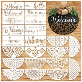 Welcome Stencils for Painting on Wood Doormat, Half Round Stencils for Crafts Reusable for Door Mats Furniture Sign Canvas DIY (hafl22)