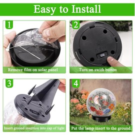 Solar Globe Lights Outdoor Waterproof, Cracked Glass Ball Orb Lights, Waterproof Globes for Garden Pathways, Patio Decor & Backyard Landscaping, Round Ornaments Orbs (Red Flower)