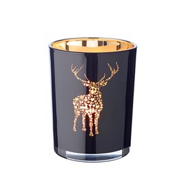 EDZARD Tea Light Holder Fancy Stag Design Black Outside Gold Interior Height 13 cm Diameter 10 cm