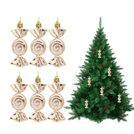 Christmas Tree Ornaments Sets,6PCS Sweet Candy Shaped Christmas Decorations Baubles,Xmas Shiny Plastic Christmas Hanging Pendant for Home Photo Prop Party Decoration (Champagne Gold)