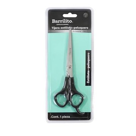 Barrilito Tijera Inoxidable de Estilista o Peluquero con Gancho 7", mango de plastico. 118-7