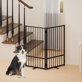 SNUOWU Full Metal Freestanding Dog Gate with Door, 36''Height Foldable Pet Dog Fence for Indoor & Outdoor, 2 Panels Extra Wide Free Standing TallDog Gates for Doorways,House,Stairs,Porch,Deck,Yard