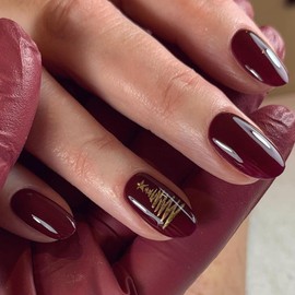 Ceboic Christmas Press on Nails Almond Short, 24PCS Cherry Red French Tip False Nails, Glossy Full Cover Glue on Nails Reusable Acrylic Fake Nails, Winter Xmas Tree Stick on Nails for Women Girls