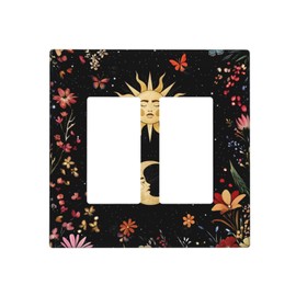 JDAKHD Celestial Night Garden Plants Floral Sky 2-Gang Decorative Rocker Wall Plate Gothic Dark Space Star Hippie Moon Gfci Dimmer Compatible Light Switch Cover for Living Room & Smart Homes