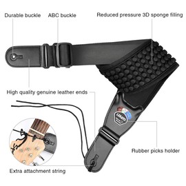 LEKATO 3D Filling Sponge Guitar Strap for Bass & Electric Guitar with 3.5 Inch Wide Neoprene Pad and Adjustable Length from 45 to 55 Inches with 6 Guitar Picks