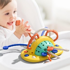 VoMii - Juguetes de silla alta con ventosa, juguetes sensoriales Montessori para habilidades motoras finas de 1 año, regalo de silicona de grado alimenticio con cuerda de actividad para bebés, niños