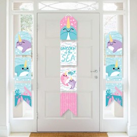 Big Dot of Happiness Narwhal Girl - Hanging Vertical Paper Door Banners - Under The Sea Baby Shower or Birthday Party Wall Decoration Kit - Indoor Door Decor