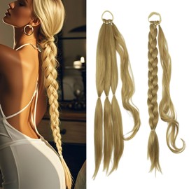 TUONYIS Ponytail Extension with Scrunchie, Long Braided Ponytail Extension, Natural Hair Extensions, Synthetic Braid Hairpiece, 24 Inches (Flax Cyan)