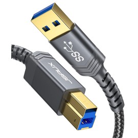 JSAUX USB 3.0 Printer Cable, Type-A Male to B-3.0 Male (6.6ft/2M) USB 3.0 Type B Upstream Cord Nylon Braided Compatible with Docking Station, External Hard Drivers, Scanner, Printer and More(Grey)