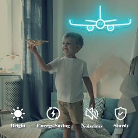 Vveikea Airplane Neon Sign Dimmable 3D Aviation Led Sign Airplane Wall Art Pilot Neon Lights for Bedroom Plane Decor for Boys Room Bar Office 16.14 x 7 Inches