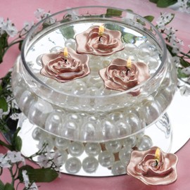 Tableclothsfactory Set of 4 Rose Gold Floating Candle Blush Unscented Floating Rose Candle for Wedding Party Centerpieces Home Decor