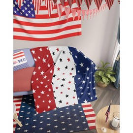 July 4th Throw Blankets, Red White Blue Soft Fleece Blanket Decorative for Home Sofa Couch Chair Living Bedroom,40x50 Inches, Independence Day Americana Stars