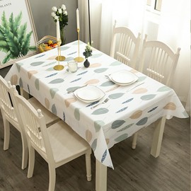 137 * 180cm Wipe Clean PVC Tablecloth,Leaves Pattern Rectangular Large Easy Care Table Cover Reusable Oil-proof Washable Table Cloth for Holiday Dinner Outdoor Picnic