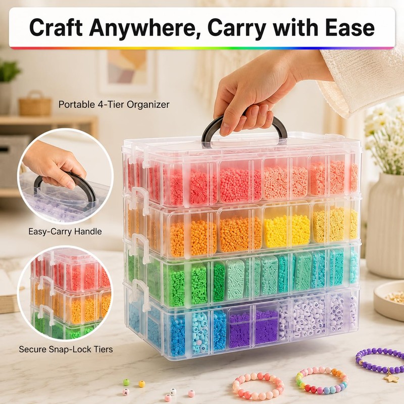 MERATIA Bead Storage Organizer, 84 Containers, 4-Tier Stackable Case