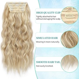 KooKaStyle Beach Blonde Hair Extensions Clip in Synthetic Highlight Hair Extensions Long Wavy 4PCS Thick Hairpieces 24 Inch Beach Blonde for Women