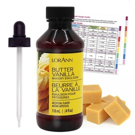 Flavoring Extract with 4 oz Threaded Eye Dropper - Butter Vanilla Flavor (4 oz) - Flavor-Packed Oils and Extracts - Quantity Guide Included - For Baking, Lip Gloss Flavoring and Candy Making