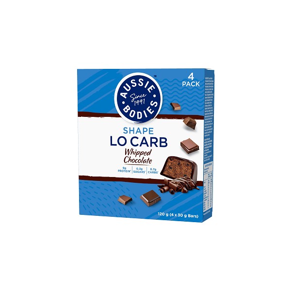 Aussie Bodies Shape Lo Carb Whipped Protein Bars 4x30g - Chocolate - Expiry 17/10/24