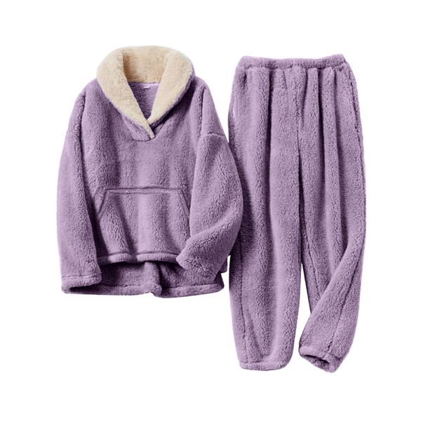 COZYPOIN Women's Fluffy Pajamas Set 2 Piece Soft Fleece Pjs