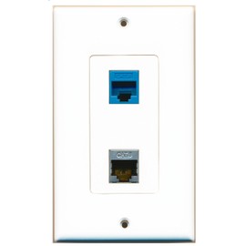 RiteAV 1 Port Shielded Cat6 Ethernet 1 Port Cat6 Ethernet Blue Wall Plate Oversized Jumbo MIDI
