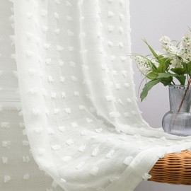 Off White Colored 63 Inches Long Farmhouse Curtains for Living Room,Lightweight Unique Trendy Pom Pom Cute Curtains for Kids Room Decor Bedroom 2 Panels,Cream