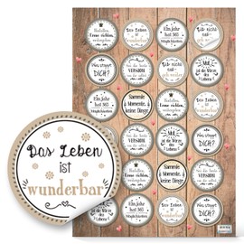 Logbuch-Verlag Round Motivational Stickers with Sayings, Reward, Courage, Happiness, Wishes, for Crafts, Decoration and Packaging, Motivational sayings beige grey