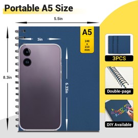 EUSOAR Notebooks for School, 3 Pack A5 5.5"x8.3" Hardcover Spiral Lined Journal College Ruled, 240 Pages(120 Sheets) Writing Pads Professional Notebook for DIY Note Taking Business Work Office Diary