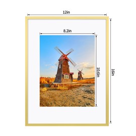 Hongkee 12x16 Metal Picture Frame Set of 2, 12 x 16 Aluminum Photo Frames with 8.5x11 Mat - Sawtooth Hangers, Spring Clips for Wall Mounting Horizontal and Vertical(Gold)