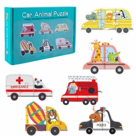 FERREL Juguetes de Rompecabezas, Juguetes Didácticos, Juguetes de Rompecabezas de Animales, Rompecabezas de 4-6 Piezas Juego de Juguetes Educativos, Regalo Rompecabezas (Auto)