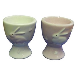 Gisela Graham Set of 4 Pink/White Ceramic Bunny Egg Cups - 2 assorted designs
