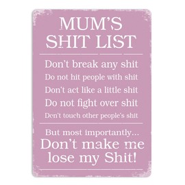 wtf Mum's Sh*t List (Pink) – Sticky-Pads - Metal Wall Sign Plaque Art Inspirational