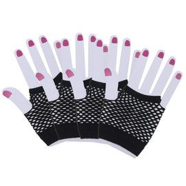 Penta Angel 2 Pairs Black Nylon Fingerless Fishnet Gloves Wrist Stretch Mesh Gloves for 80's Theme Party Women Costume Accessories(Short-Black)