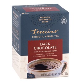 Teeccino Dark Chocolate - Prebiotic SuperBoost™ Herbal Tea - Support Your Probiotics with Prebiotics For Good Gut Health and Regularity, Digestive Chocolate Tea, 10 Tea Bags