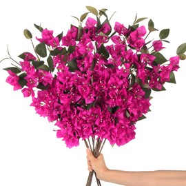 ICBOX 10PCS Artificial Flowers Bougainvillea Vines 29.50" Silk Bougainvillea Branches Deep Pink Faux Bougainvillea Long Stem Fake Flowers for Home Garden DIY Decor Wedding Centerpieces (Deep Pink)