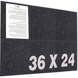 Leallace Large Cork Board for Wall 36" x 24", Dark Gray Bulletin Board, 6 Pack Felt Wall Tiles with 30 Colored Pushpins, Corkboards for Office, School, Home
