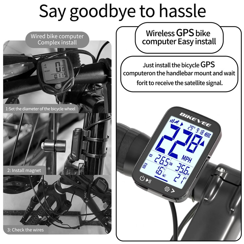 Bikevee GPS Wireless Bicycle Speedometer Cycle Computer Auto Start Stop