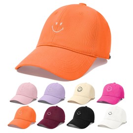 Zando SmileyWorld Smiley Face Baseball Cap Women Men Teens Cotton Trendy Preppy Embroidery Orange Funny Baseball Hat for Golf Running Gym