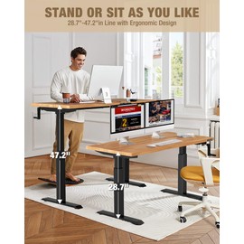 WORKPRO Adjustable Workbench with Crank Handle, 47.2" x 23.6" Rubber Wood Worktable 300LBS Load Capacity,Height-Adjustable Standing Desk for Workshop, Garage, Office, Home