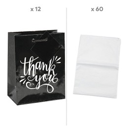 Fun Express Thank You Gift Bag & Tissue Paper Kit, Black & White, Small, 4 1/2" x 5 1/2", 72 Pc