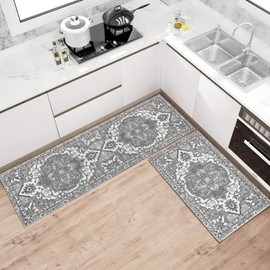 pahhjsa Grey Farmhouse Kitchen Rugs Sets of 2 Non Slip Washable Farmhouse Kitchen Mats for Floor 2 Piece Boho Gray Kitchen Rug Mat Set Home Decor